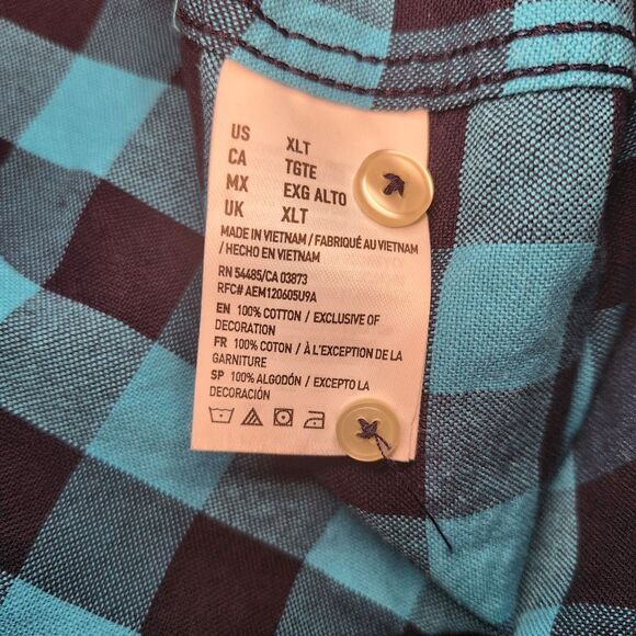 American Eagle Men’s Plaid Button Up Shirt Teal Black Long Sleeve Size XLT Tall - Picture 6 of 8